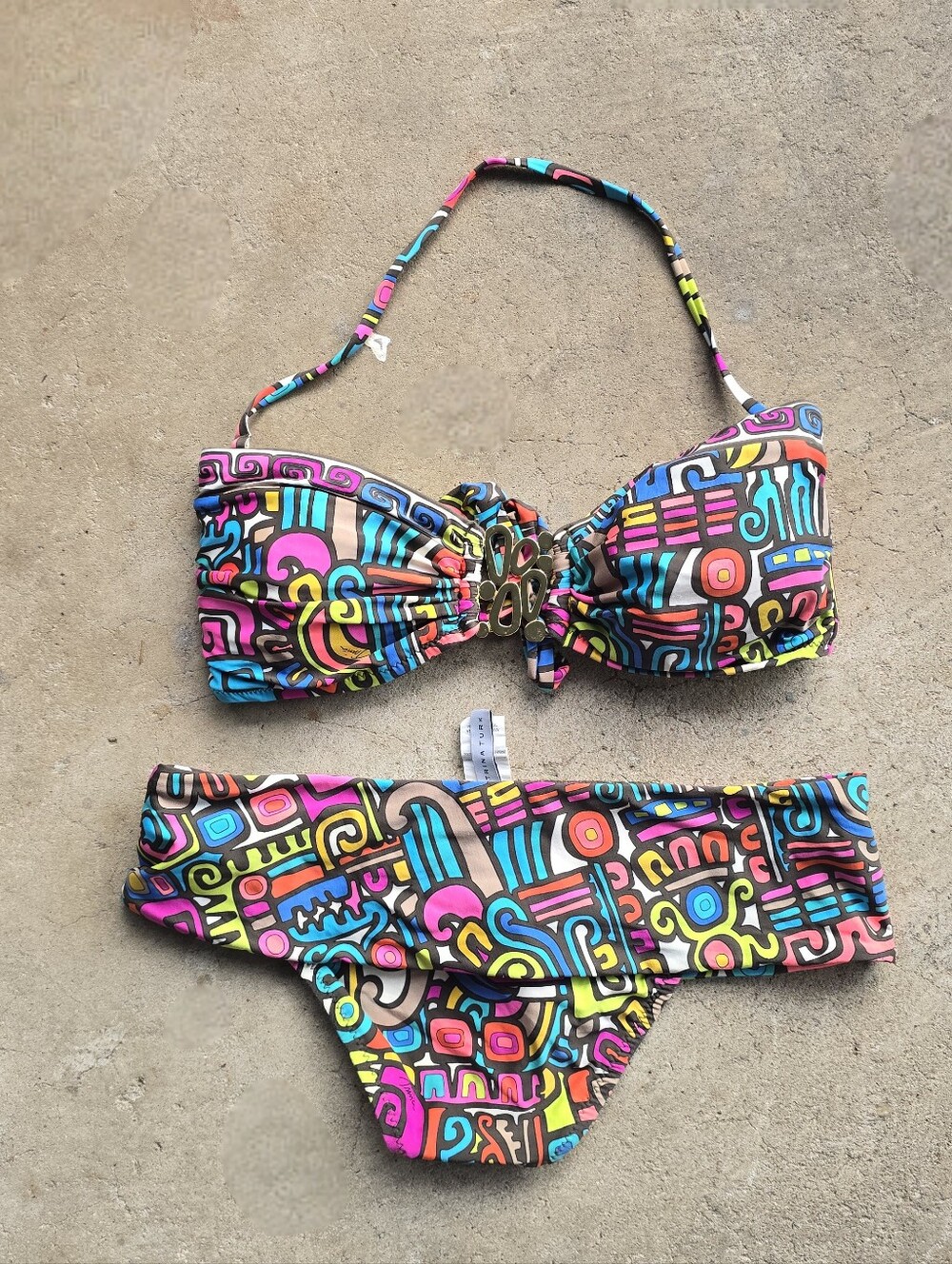 Trina Turk Bikini Set Size 4/10 Bandeau Top Foldover Bottom Swimsuit